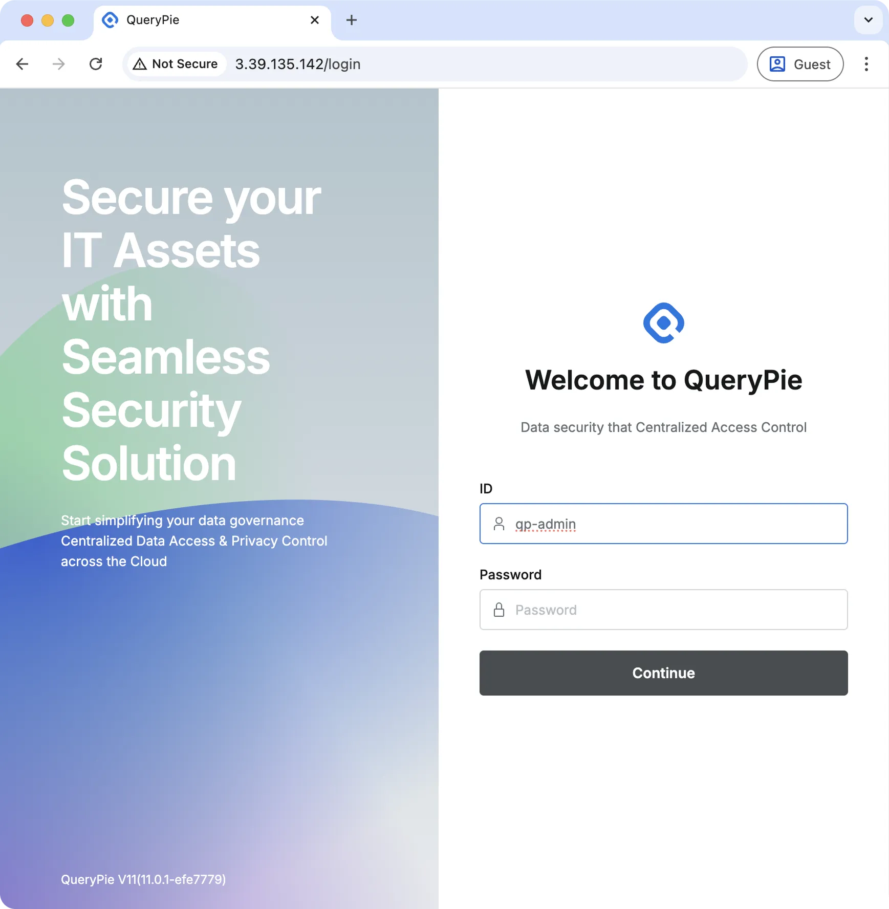 This is the initial login screen.